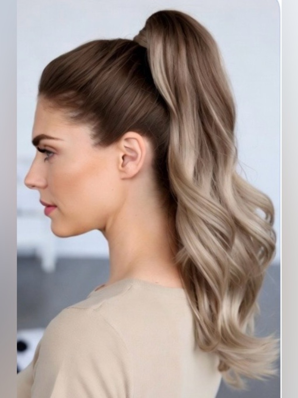 Volume Clip-In Ponytail Extension - Mid Brown to Ash Blonde Ombre. Human hair
